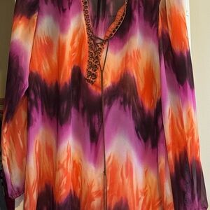 Chic Women's Tie-Dye Blouse in Orange and Purple